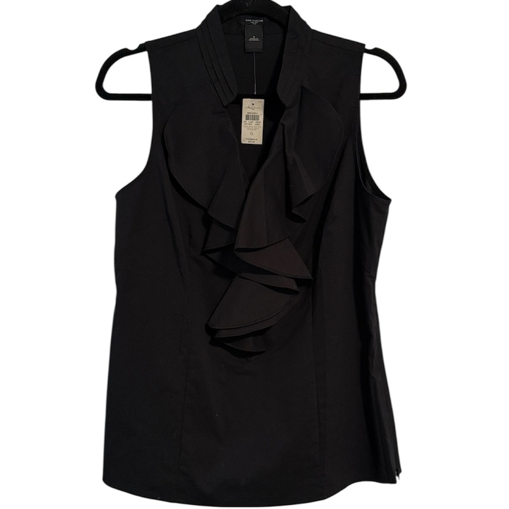 🖤 Ann Taylor Black Sleeveless Ruffle Neckline Blouse NWT